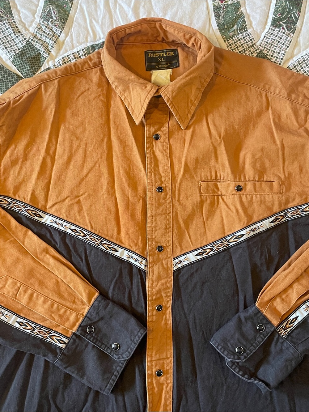 Vintage Wrangler Rustler Two-Tone Western Shirt Size XL Cowboy Retro